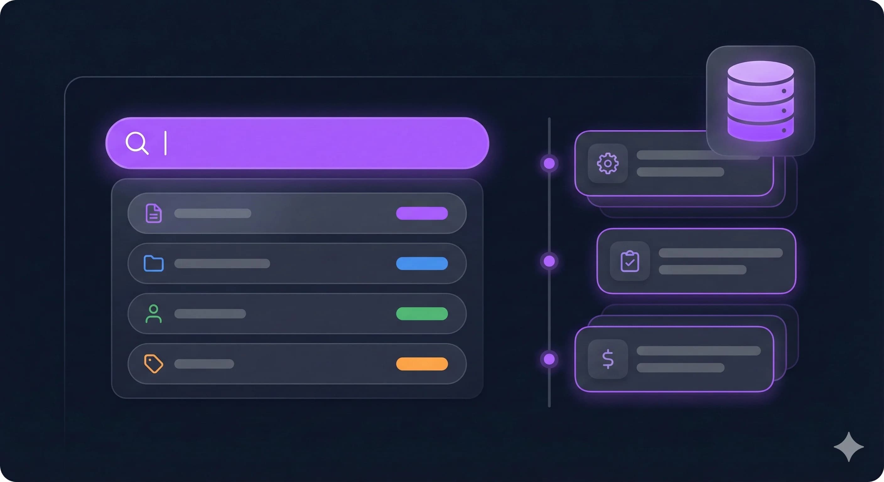 Magnifying glass over folders, representing searchable data